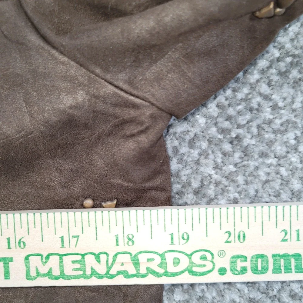 Anage Brown Studded Faux Suede Embroidered Jacket XS Floral Lining Boho Western